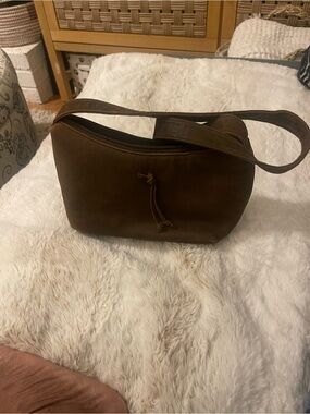 Maple Genuine Leather Brown Shoulder Bag Distressed Leather Zip Top Purse
